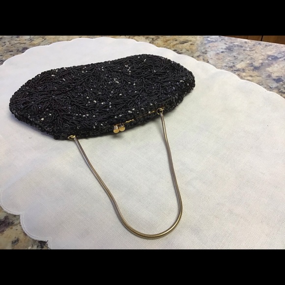 Vintage black beaded evening bag. - Picture 2 of 4